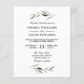 Moderne Watercolor Green Leaf Budget Hochzeit einl (Vorderseite)