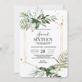 Moderne Watercolor Greenery Gold Frame Einladung (Vorderseite)