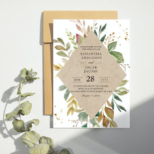 Moderne Watercolor Greenery Leaf Kraft Rahmen & Go Einladung