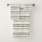 Moderne Watercolor Grüne Streifen Badhandtuch Set (Insitu)