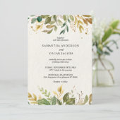 Moderne Watercolor Grünpflanzen Leaf & Gold Tropfe Einladung (Stehend Vorderseite)