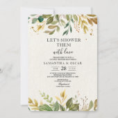 Moderne Watercolor Grünpflanzen Leaf & Gold Tropfe Einladung (Vorderseite)