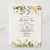 Moderne Watercolor Grünpflanzen Leaf & Gold Tropfe Einladung (Vorderseite)