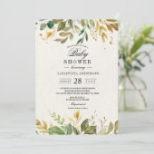 Moderne Watercolor Grünpflanzen Leaf & Gold Tropfe Einladung (Stehend Vorderseite)