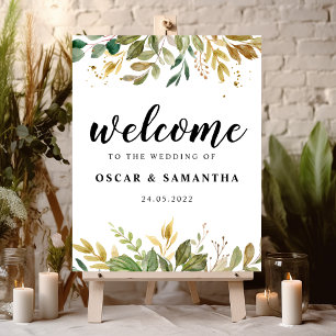 Moderne Watercolor Grünpflanzen Leaf & Gold Tropfe Poster