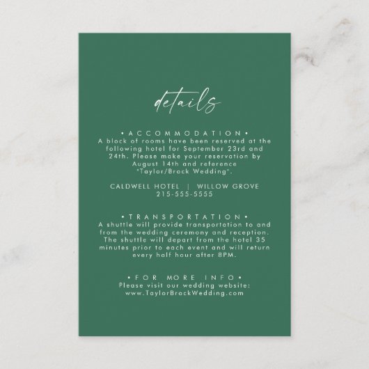 Moderne Watercolor-Koordinate Grüne Hochzeitsszeni Begleitkarte (Vorderseite)