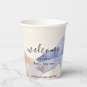 Moderne Watercolor Mountain Baby Dusche Willkommen Pappbecher (Rückseite)