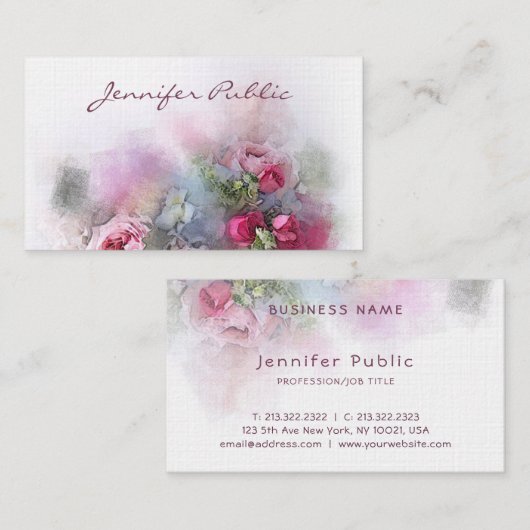 Moderne Watercolor-Rosen-Blumen-Grafik-Schablone Visitenkarte (Vorne/Hinten)