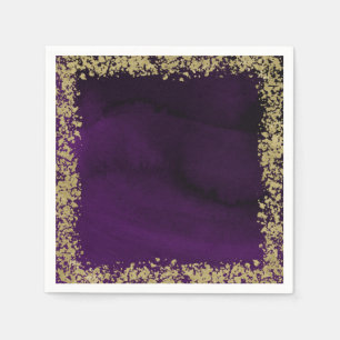 Moderne Watercolor Royal Lila & Gold Wedding Serviette
