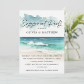 Moderne Watercolor Script Beach Engagement Party Einladung (Stehend Vorderseite)