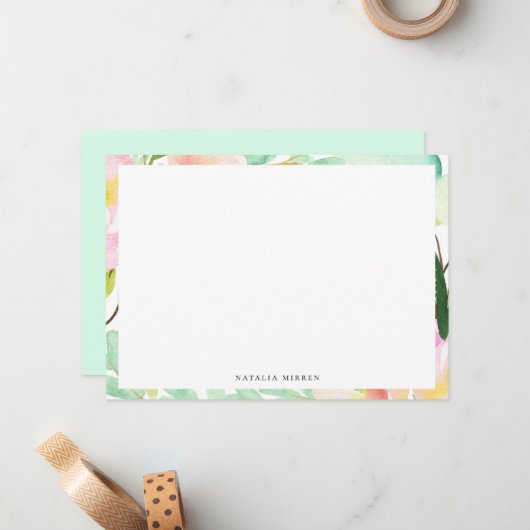 Moderne Watercolor Sommer-Blumenrahmen Mitteilungskarte (Vorderseite/Rückseite Beispiel)