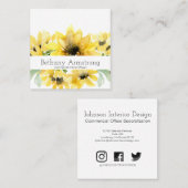 Moderne Watercolor Sonnenblumenkarte Quadratische Visitenkarte (Vorne/Hinten)