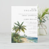 Moderne Watercolor Tropical Beach Engagement Party Einladung (Stehend Vorderseite)
