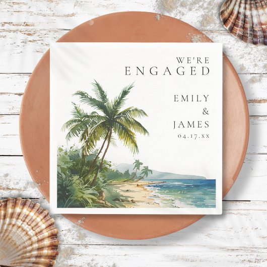 Moderne Watercolor Tropical Beach Engagement Party Serviette