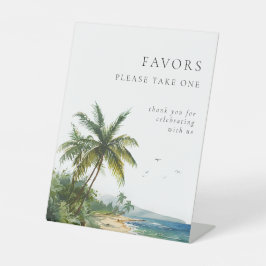 Moderne Watercolor Tropical Beach Hochzeitsfavorit Sockelschild