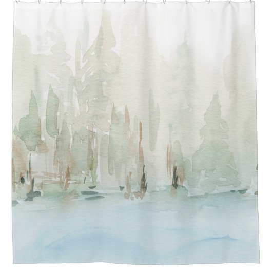 Moderne Watercolor-Waldlandschaft Duschvorhang (Vorderseite)