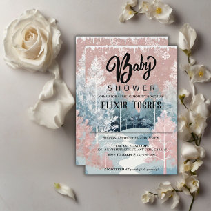 Moderne Watercolor Winter Wonderland Babydusche Einladung