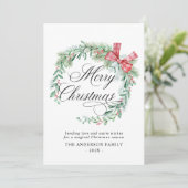 Moderne Watercolor Wreath Bow Weihnachten im Foto (Stehend Vorderseite)