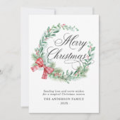 Moderne Watercolor Wreath Bow Weihnachten im Foto (Vorderseite)