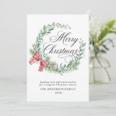 Moderne Watercolor Wreath Bow Weihnachten im Foto (Stehend Vorderseite)