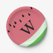 Moderne Watermelon Mit Monogramm Paper Teller (Vorderseite)
