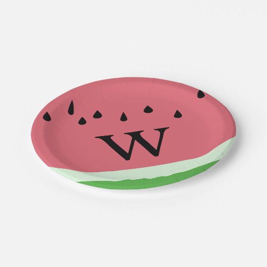Moderne Watermelon Mit Monogramm Paper Teller (Schrägansicht)