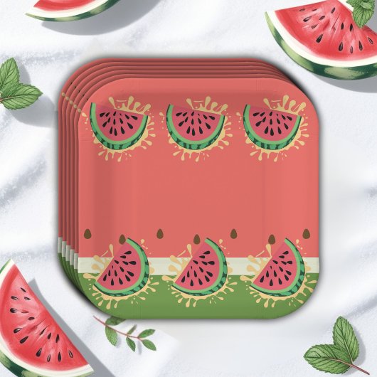 Moderne Watermelon Splash Baby Dusche Pappteller