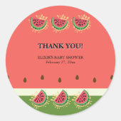 Moderne Watermelon Splash Baby Dusche Runder Aufkleber (Vorderseite)