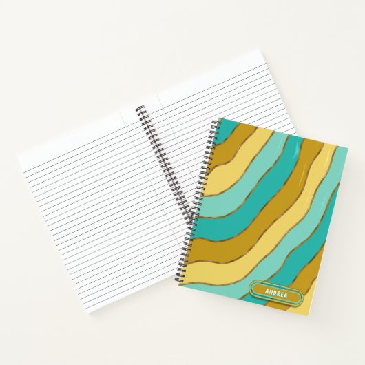 Moderne Wave Stripes Blue Yellow Tones Gold Glitze Notizblock (Innenseite)