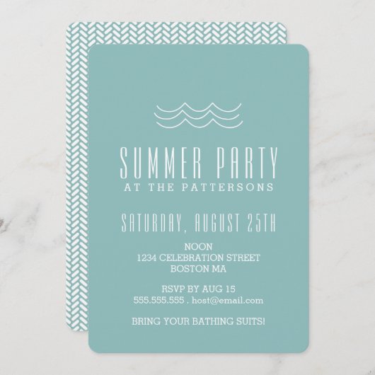 Moderne Wave Summer Pool Party Einladung (Vorne/Hinten)