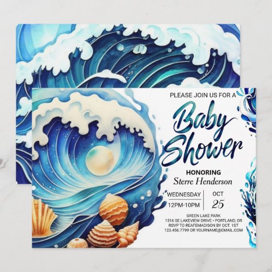 Moderne Waves Baby-Dusche Einladung (Vorne/Hinten)