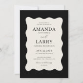 Moderne Wavy Black and Cream Wedding Einladung (Vorderseite)