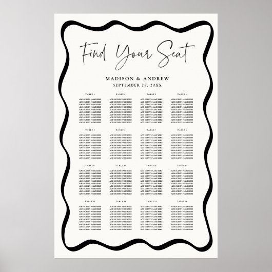 Moderne Wavy Frame Creme 16 Table Seating Chart Poster (Vorne)