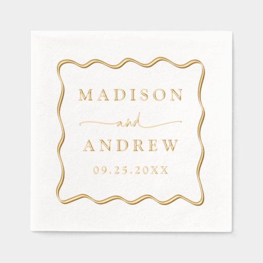 Moderne Wavy Frame Personalisierte Hochzeit Servietten Mit Folie (Vorderseite)
