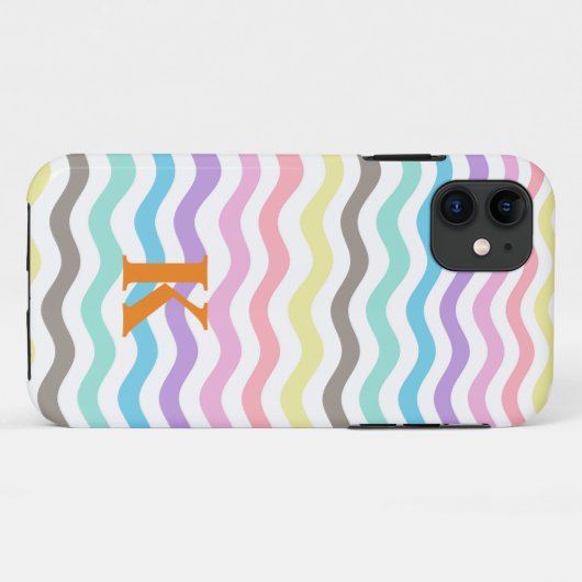 Moderne Wavy Lines | Monogramm Pastelwaves Case-Mate iPhone Hülle (Rückseite (Horizontal))