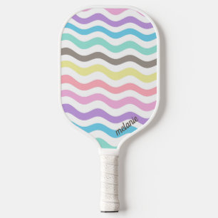 Moderne Wavy Lines   Monogramm Pastelwaves Pickleball Schläger