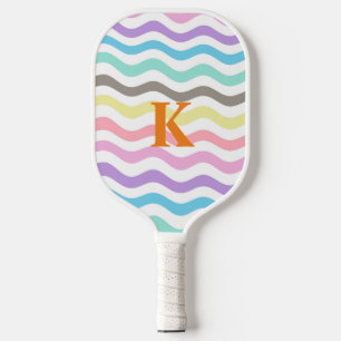 Moderne Wavy Lines   Monogramm Pastelwaves Pickleball Schläger