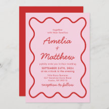 Moderne Wavy Pink und Red Retro Squiggle Wedding