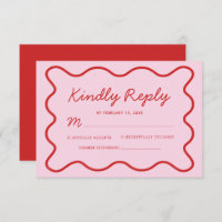 Moderne Wavy Pink und Red Retro Squiggle Wedding