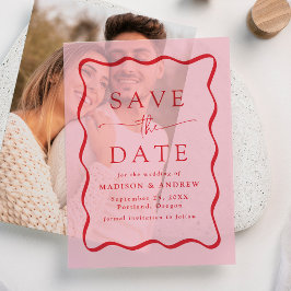 Moderne Wavy Red Frame Wedding speichern das Datum Pergament Einladungen