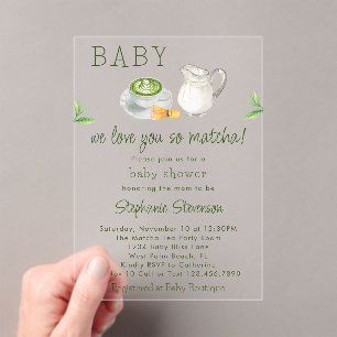 Moderne "We Love You So Matcha"-Grüner-Tee-Baby-Pa Acryleinladungen