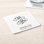 Moderne Wedding Classic Black and White Mr & Mrs. Rechteckiger Pappuntersetzer (angewinkelt)