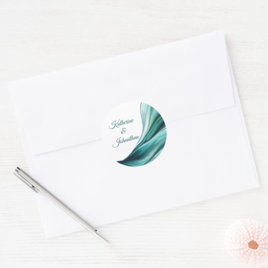 Moderne Wedding-Emerald Green- Runder Aufkleber (Umschlag)
