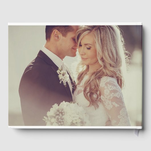 Moderne Wedding Monogram Gold 4 Foto Collage Gästebuch (Rückseite)