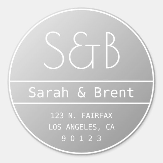 Moderne Wedding Monogram Rücksendeadresse Ombre Gr Runder Aufkleber (Vorderseite)