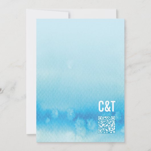 MODERNE WEDEREINLADUNG: Ober wasserblau Einladung (Rückseite)