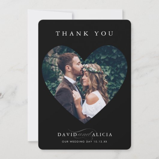 MODERNE WEDING Pärchen Foto Herzenrahmen schwarz Einladung (Vorderseite)