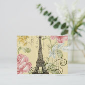 Moderne weibliche florale Vintage Paris Eiffelturm Postkarte (Stehend Vorderseite)