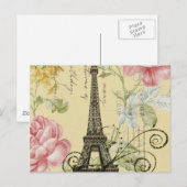 Moderne weibliche florale Vintage Paris Eiffelturm Postkarte (Vorne/Hinten)