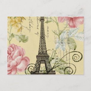 Moderne weibliche florale Vintage Paris Eiffelturm Postkarte